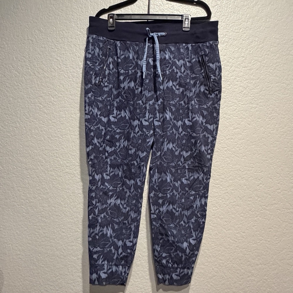 Athleta Pants Trekkie North Jogger Woman's 16 Blue Floral Blue Zip Pockets